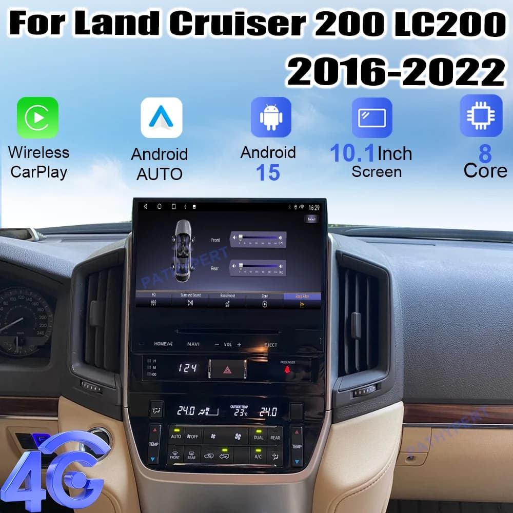 For Land Cruiser 200 LC200 2016-2022 10.1 "Stereo HD Screen Multimedia Reader Auto Radio Android 15 Carplay GPS Navigation Display