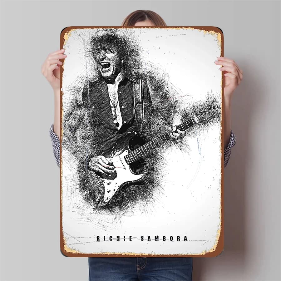Richie Sambora Ritratto di chitarrista elettrico Targa in metallo personalizzata Decorazione da parete per appassionati di musica