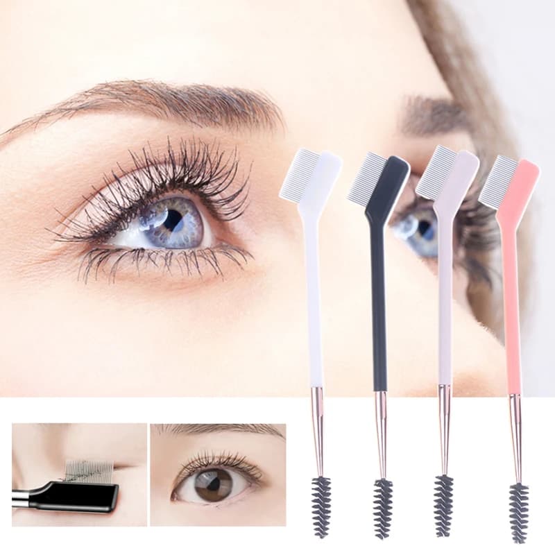 Pennello per Sopracciglia a Doppia Testa con Ago in Acciaio, Pettine per Ciglia, Pennelli per Contorno Occhi, Eyeliner, Pennelli Cosmetici per Occhi