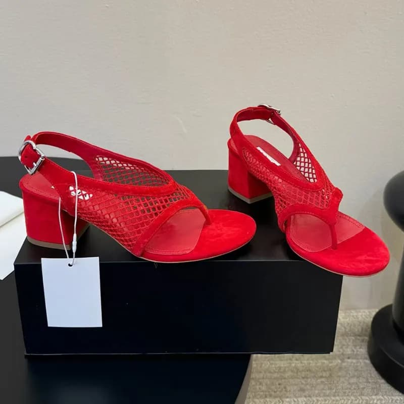 Designer Brand Original Hollow Fishing Net Clip Toe Roman Sandals Women's Genuine Leather Open Toe High-heeled Sandals