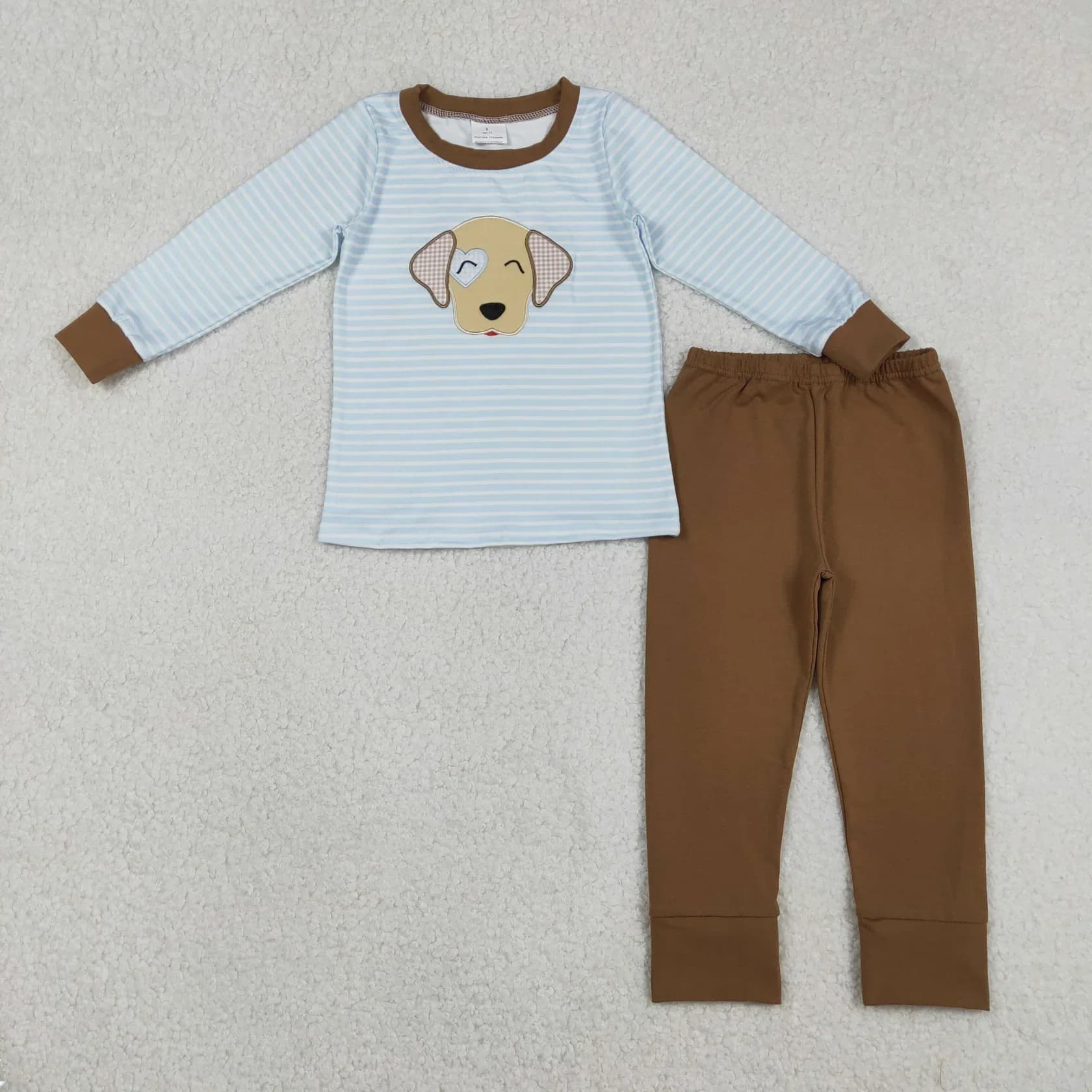 Vendita all'ingrosso Baby Boy San Valentino Outfit Ragazzi Bambini Set Pigiama Bambini Bambino Indumenti da notte Cuore Cane Strisce Camicia Pantaloni di cotone