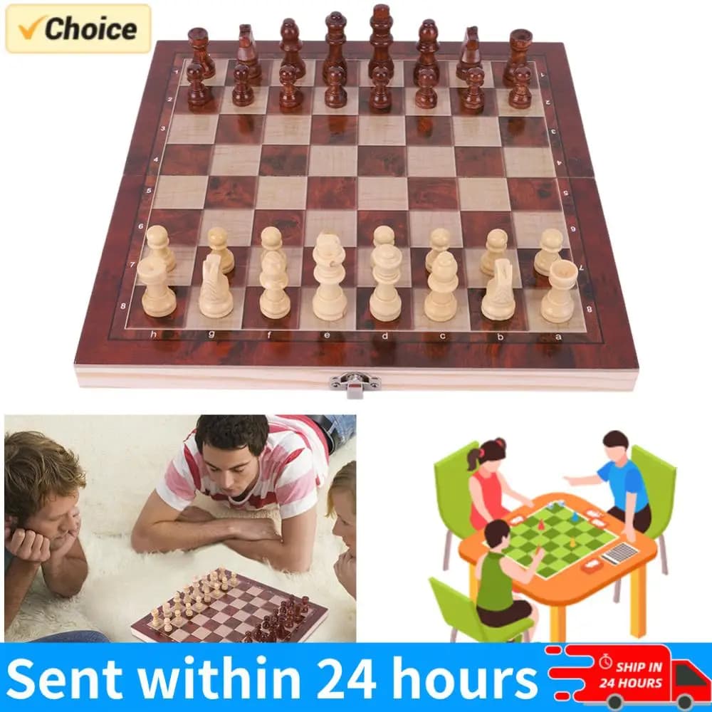 Set di Scacchi, Dama e Backgammon 3 in 1 29x29cm, Gioco in Legno per Sviluppare il Pensiero Strategico, Scacchiera Pieghevole per Bambini e Adulti