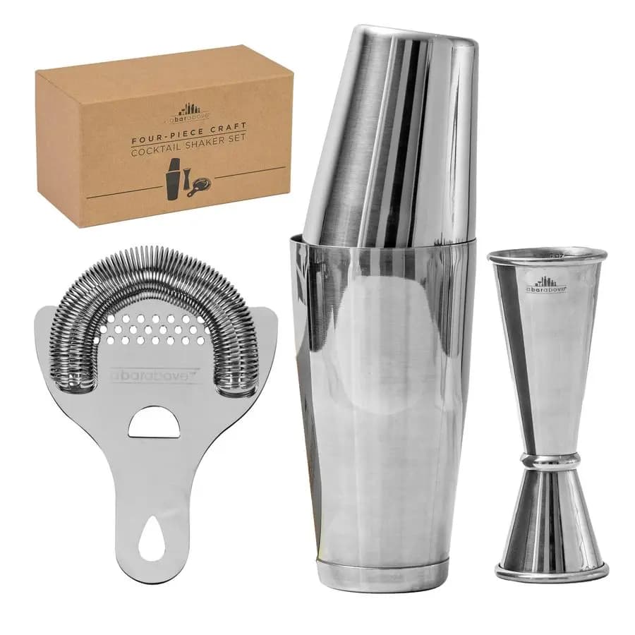 Set Shaker per Cocktail, Kit Professionale da Barman in 4 Pezzi con Shaker Boston, Colino e Jigger, Accessori da Bar in Acciaio Inossidabile