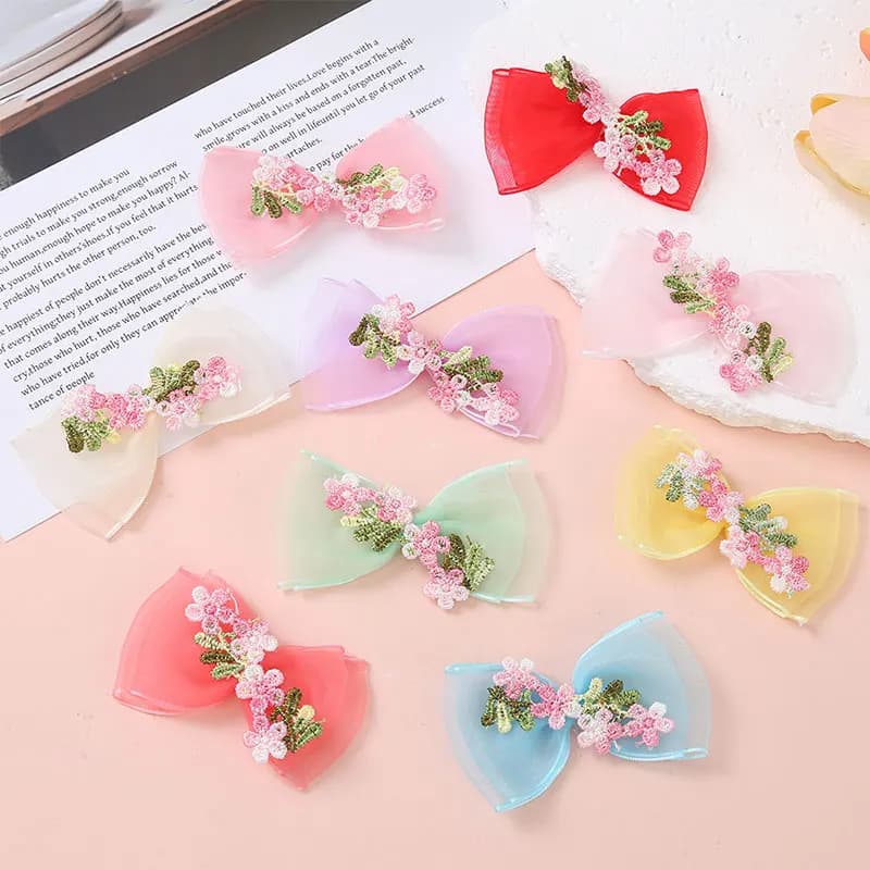 18 pezzi di applicazioni bowknot in tessuto a rete per accessori per fermagli per capelli fai da te, toppe decorative per borse per copricapi e indumenti