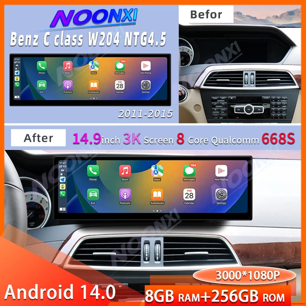 14.9 "Android 14 Autoradio Per Mercedes Benz Classe C W204 2011-2015 Lettore Multimediale GPS Navi Stereos 4G Carplay Touch Monitor