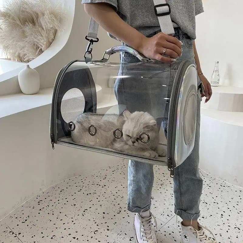 Borsa Trasparente Portatile per Animali Domestici, Design a Navicella Spaziale, Traspirante, per Viaggi in Auto, Gabbia, Borsa a Tracolla