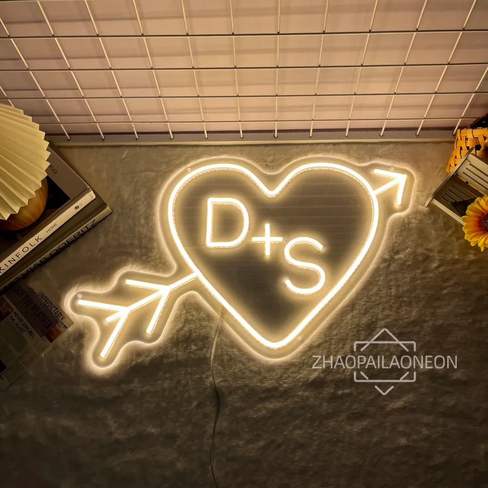 Insegna al Neon Personalizzata con Iniziali, Freccia e Cuore, Decorazione per Matrimoni, Casa, Festa di Fidanzamento, Luce al Neon, Regalo per Anniversario