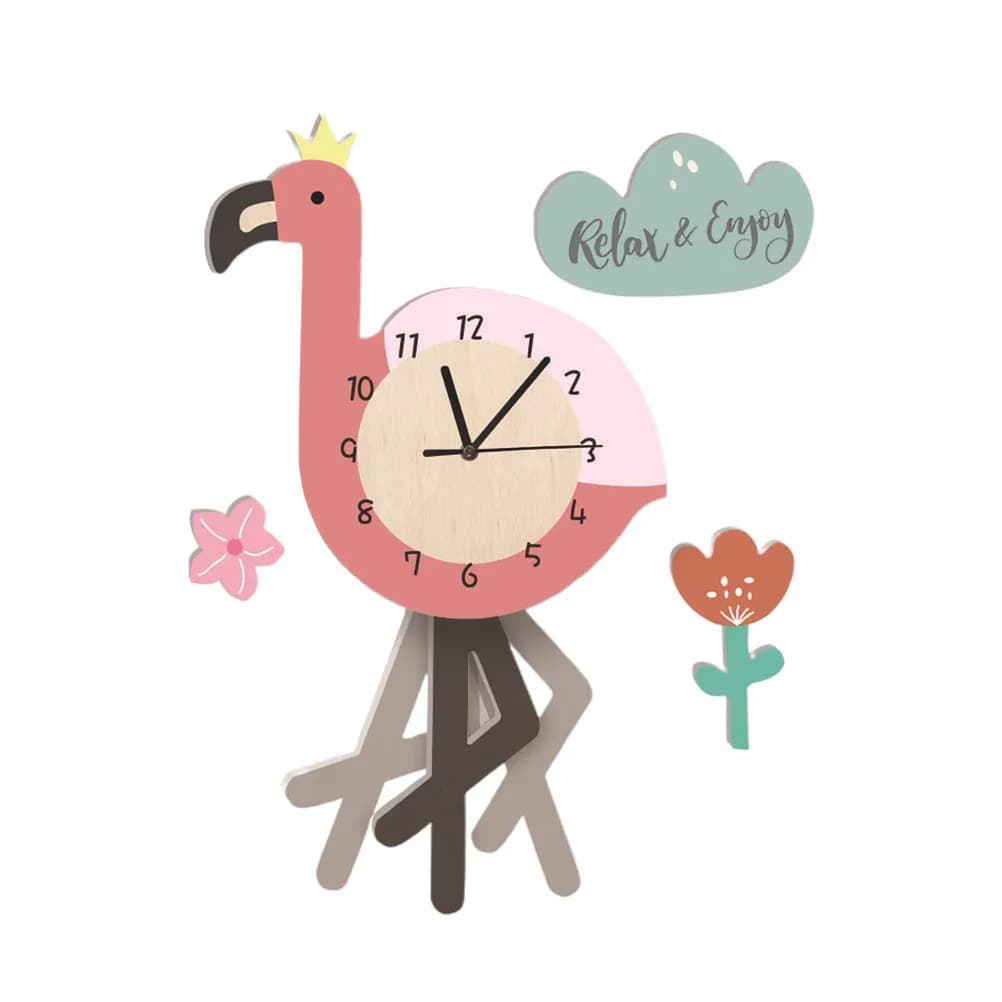 Orologio a Pendolo Fenicottero Silenzioso con Movimento a Ticchettio, in PVC, Orologio da Parete a Cartone Animato, Decorazione per Casa, Camera da Letto, Soggiorno, Studio, Cucina, Regalo