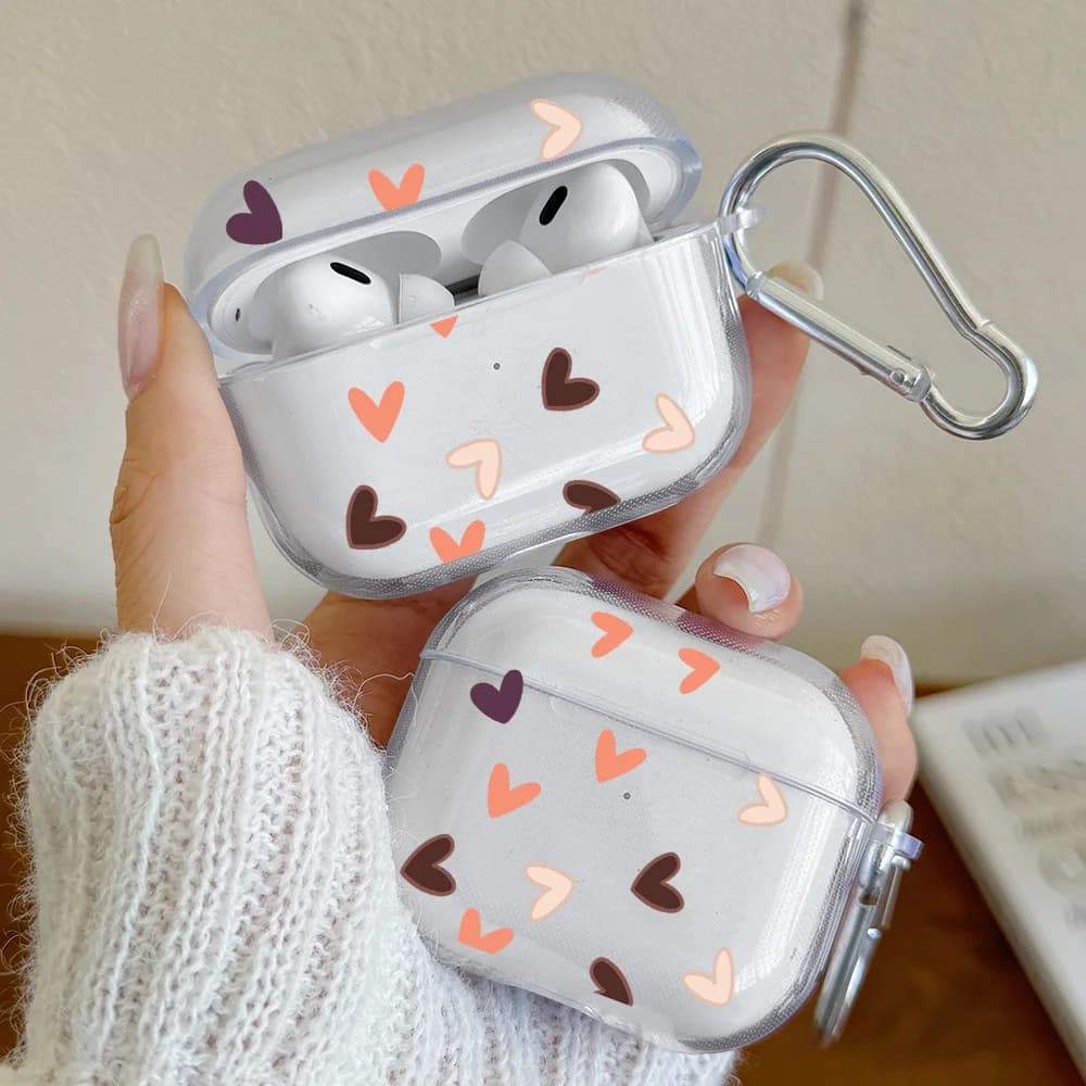 Simple case with love heart pattern for Airpods Pro2/Pro Transparent TPU case for earphones for AirPods 4 3 1 2 with keychain protective case