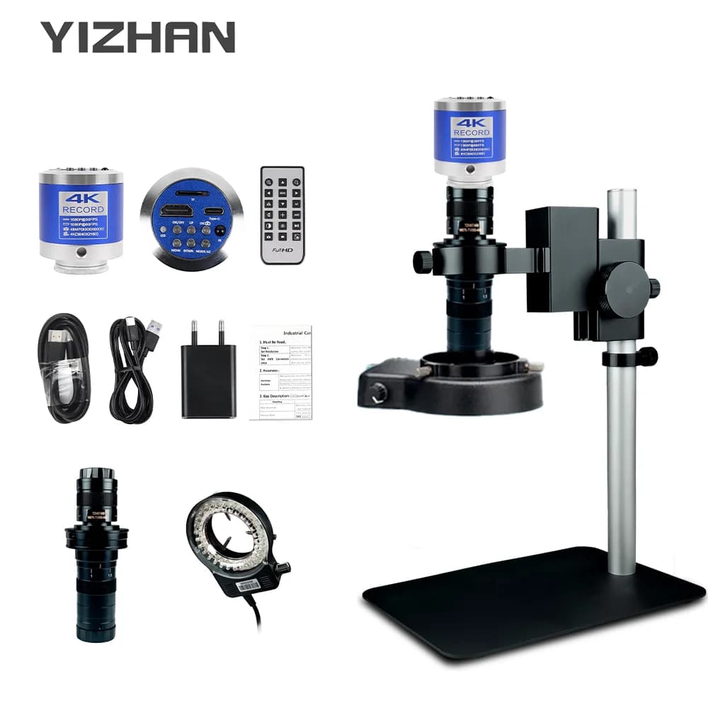 YIZHAN 4K Digital Microscope 48MP with 150X Magnification 1080P 60fps Video Recorder Adjustable LED Ring Light for PCB Test