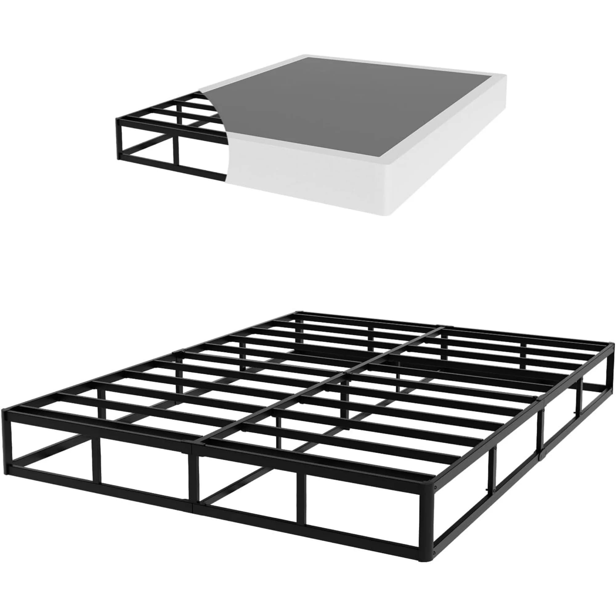 King Size Box Spring, 9 Inch Height-Profile Box Springs with Fabric Cover, Heavy Duty Metal Mattress Foundations Easy Assembly 3000 lbs Capacity