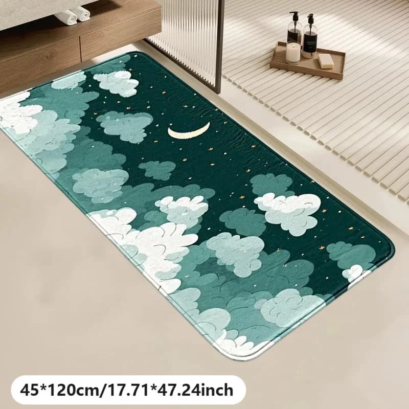 VIKAMA Tappeto da bagno Green Cloud Starry Sky, tappetino a strisce lunghe morbido e lavabile, decorazione per la porta del bagno