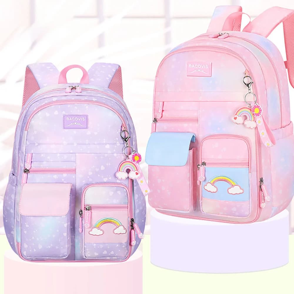 Zaino per bambini con unicorno e tasche arcobaleno - Borsa scolastica leggera e resistente all'acqua per ragazze, perfetta per la scuola materna e l'uso quotidiano