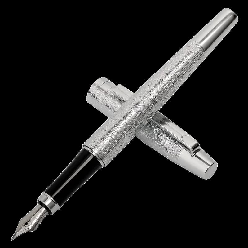 Penna stilografica originale Hero 103 in metallo argentato con incisione squisita, penna di lusso in metallo 0,5, per ufficio, regalo aziendale, articoli di cancelleria con A G