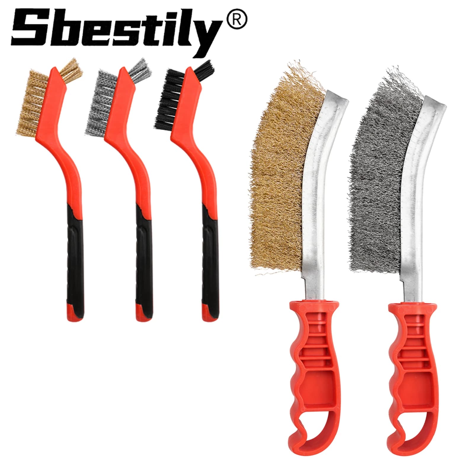 5Pc Multi-function Tool Wire Brush Metal Rust Removal Roller Brush Polishing Barbecue Cleaning Brush Nylon and Copper Wire Brush