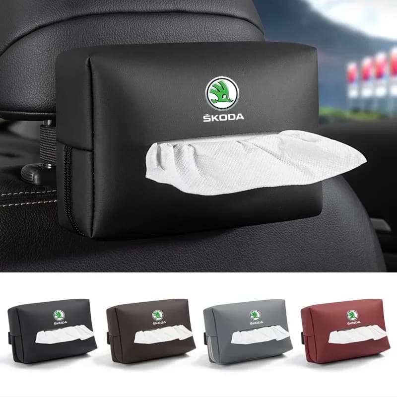 Scatole per fazzoletti in pelle Organizer Borsa per fazzoletti per auto per Skoda Fabia Superb Yeti Octavia Rapid Kodiaq Kamiq Karoq A7 Enyaq Accessorio per auto