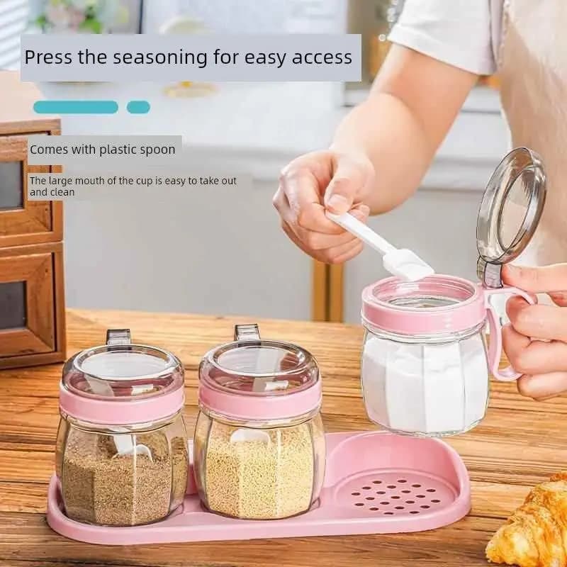 Set di Contenitori per Spezie da Cucina, Barattoli per Sale, Bottiglie per Olio, Scatole per Condimenti, Contenitori in Vetro Esagonali
