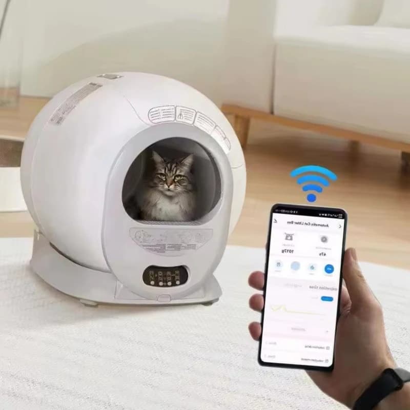 Lettiera per gatti intelligente controllata da APP Smaltimento automatico dei rifiuti in plastica autopulente senza odori Limite di peso di 10 kg Include rifiuti