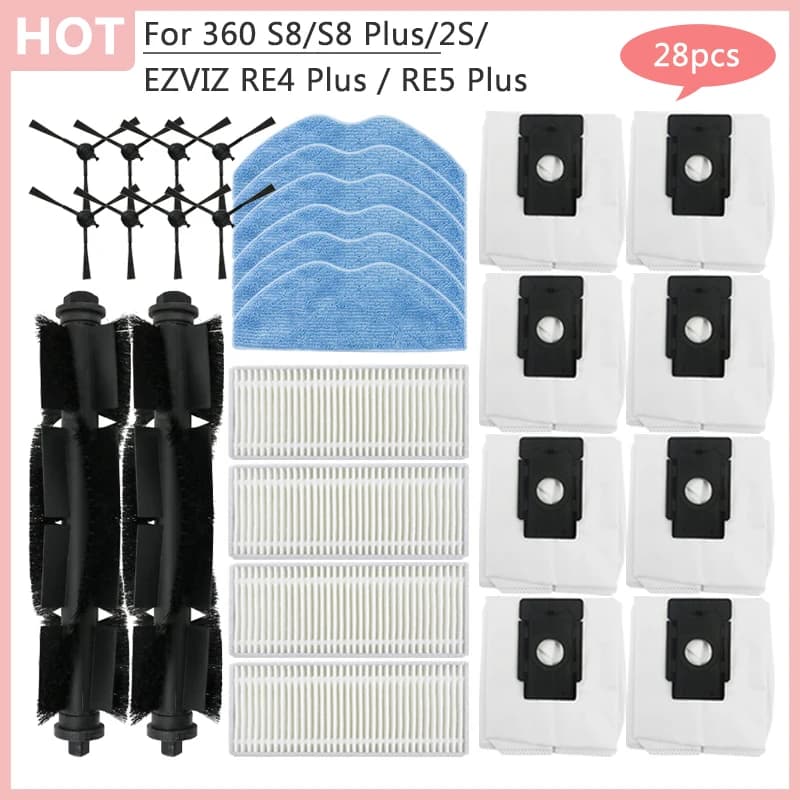For 360 S8 S8 Plus 2S EZVIZ RE4 Plus RE5 Plus Spare Parts Roller Side Brush Hepa Filter Mop Rag Dust Bag Robot Vacuum Cleaner