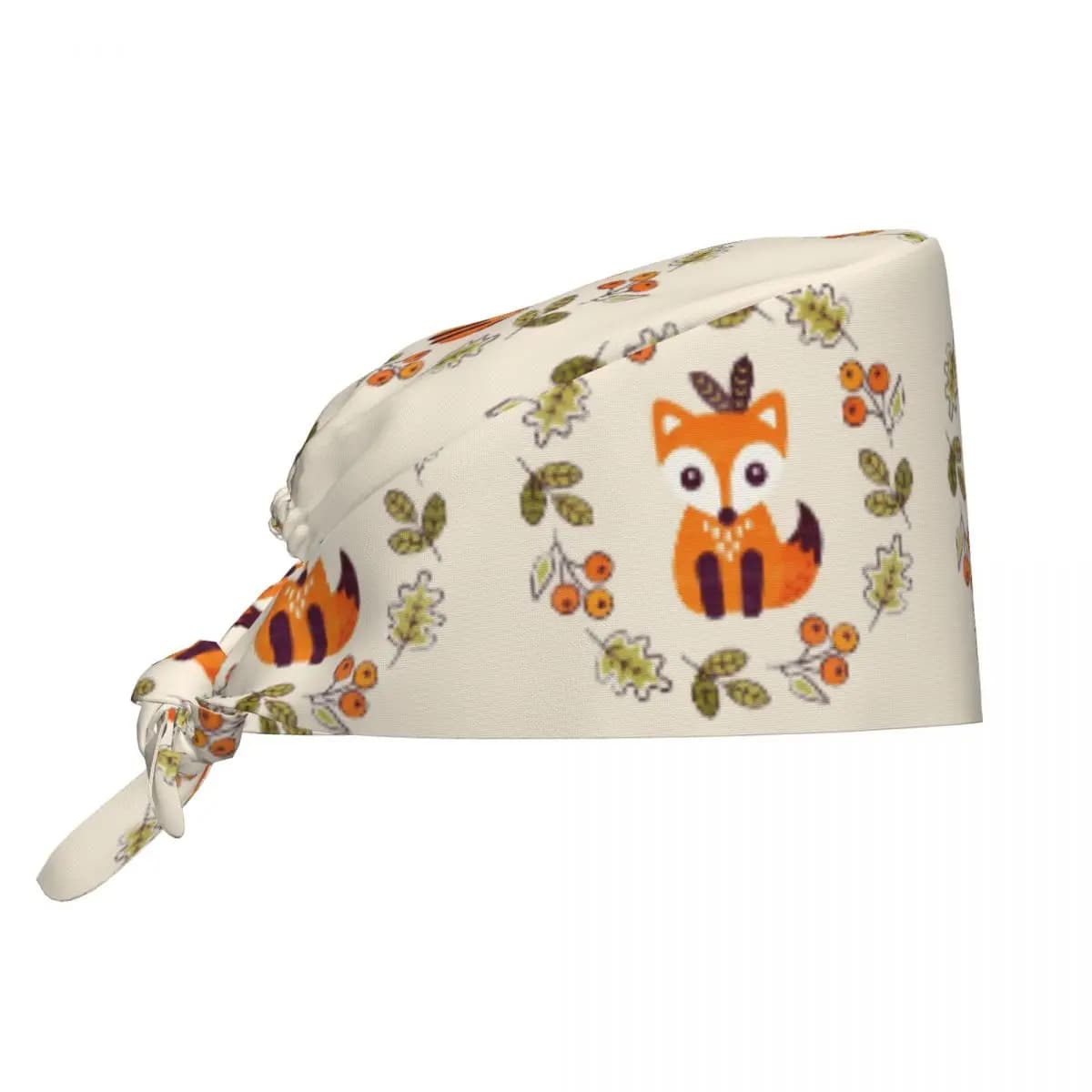Cappello Chirurgico Unisex Regolabile con Stampa Volpe e Bacche Autunnali, Berretto da Infermiere per Dentisti