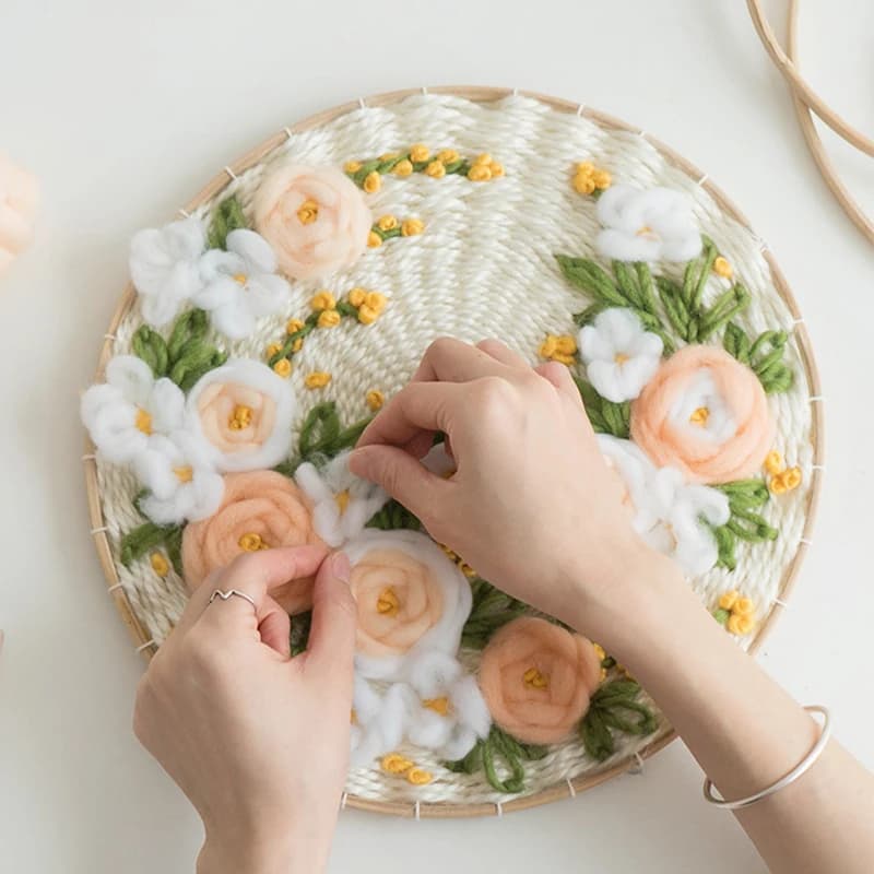 Flower Weaving Looming Knitting and Needlecraft Kit DIY Crochet Knitting Kit for Beginners Cross Stitch Wool Poke Embroidery Kit