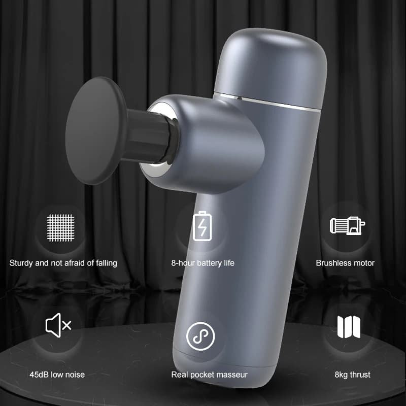 Mini Portable Massage Gun Rechargeable Aluminum Alloy Fitness Band Gun for Body Legs Deep Massage with 4 Replacement Heads