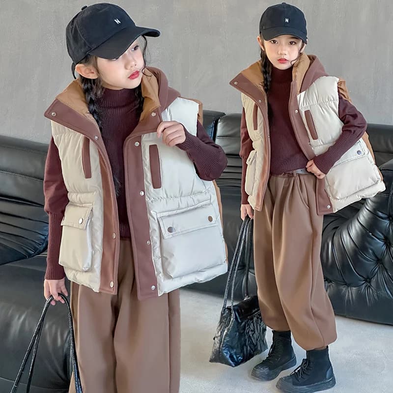 Completi invernali per ragazze adolescenti gilet in cotone + maglione dolcevita + pantaloni sportivi 1/3 pezzi Casual junior kids suit completi per bambini