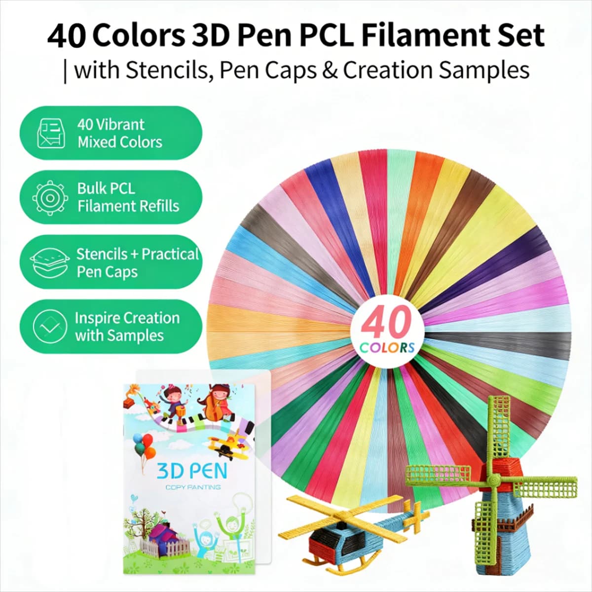 PLA thread for 3D printing with pen, 40 colors, diameter 1.75 mm, 200 m, odorless plastic charging and safe for children's 3D pen