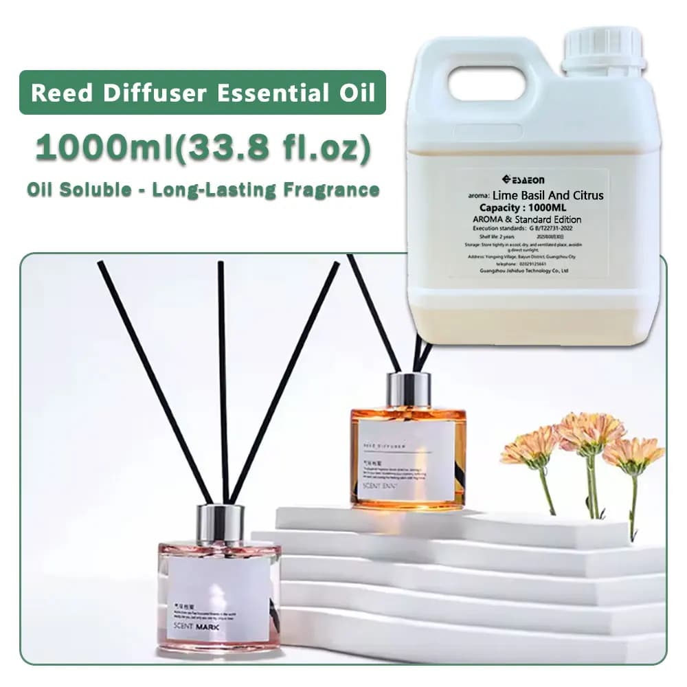 ESAEON Reed Diffuser Complements Perfume, Vine Diffuser Supplements Essential Oils - Lime Basil And Citrus - 1000ML (33.8 fl.oz)