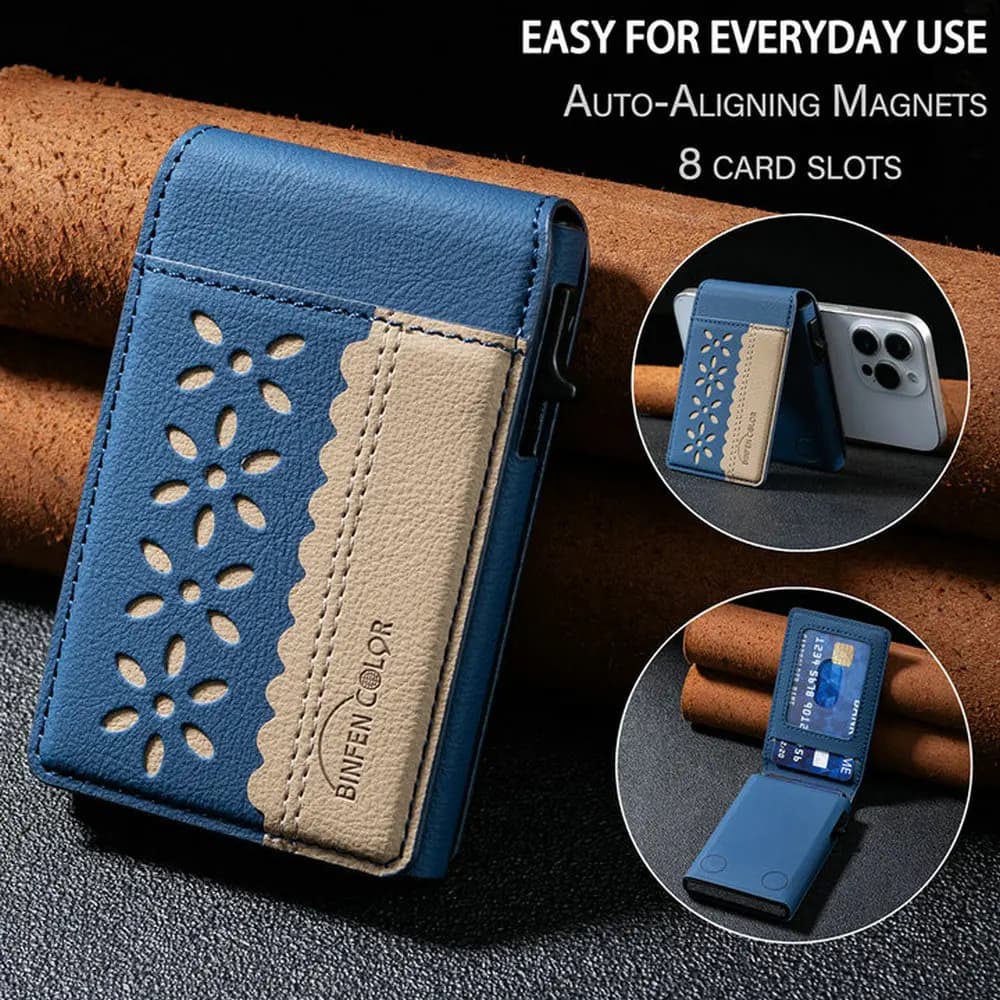Magnetic Leather Cards Cover Bag Fit For Magsafe Function Phone Case Card Box Pressing The Button Automatically Ejects The Card