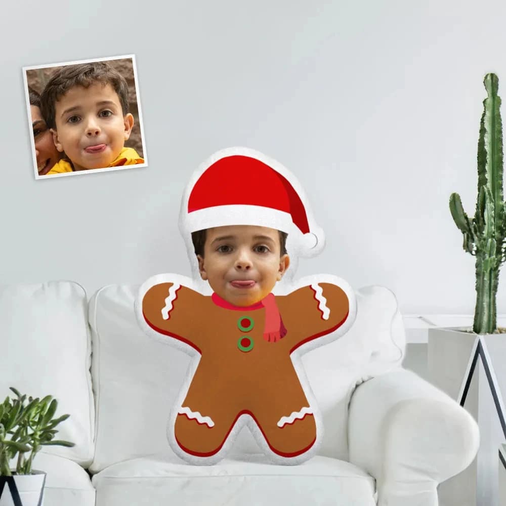 Face Dolls Personalized Photo My face on Pillows Custom Minime Toys Unique Personalized Gingerbread Man With Christmas Hat Throw