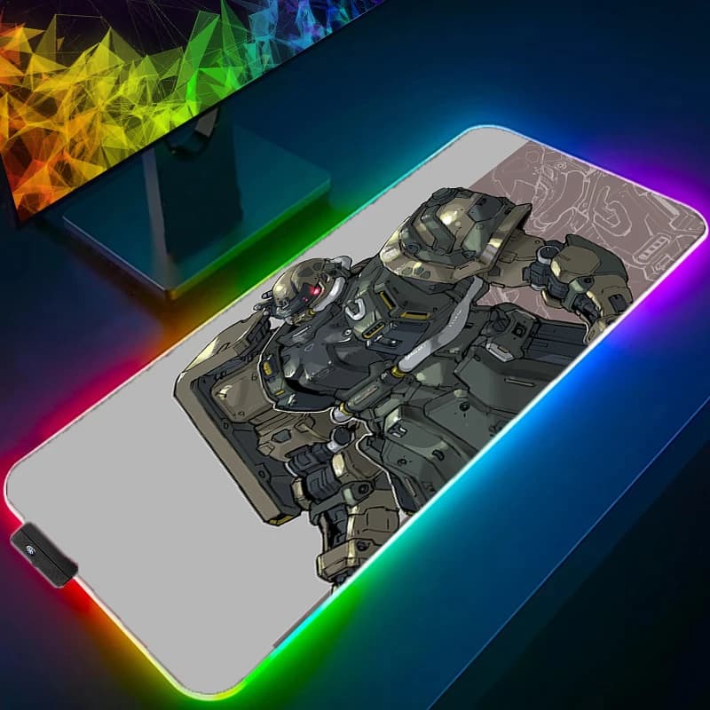 Tappetino Mouse RGB Anime con Retroilluminazione, Stampa HD, per Gamer, con Bordo Bloccato, Mobile Suit Gundam, Tappetino LED XXL per Tastiera e PC