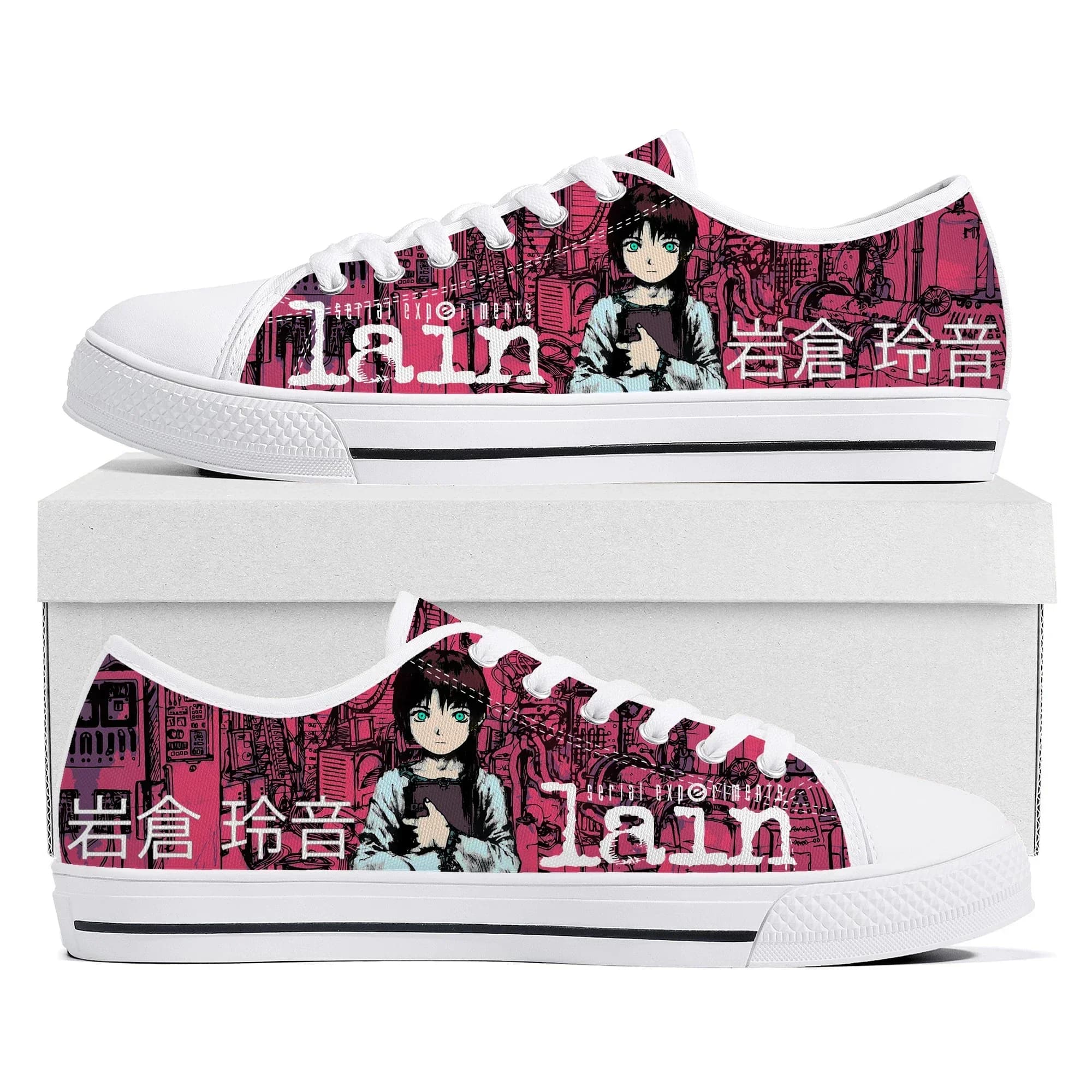 Sneakers basse Serial Experiments Lain, in tela, con design a tema cartone animato e gioco, per donna, uomo, adolescente, scarpe personalizzate per coppie