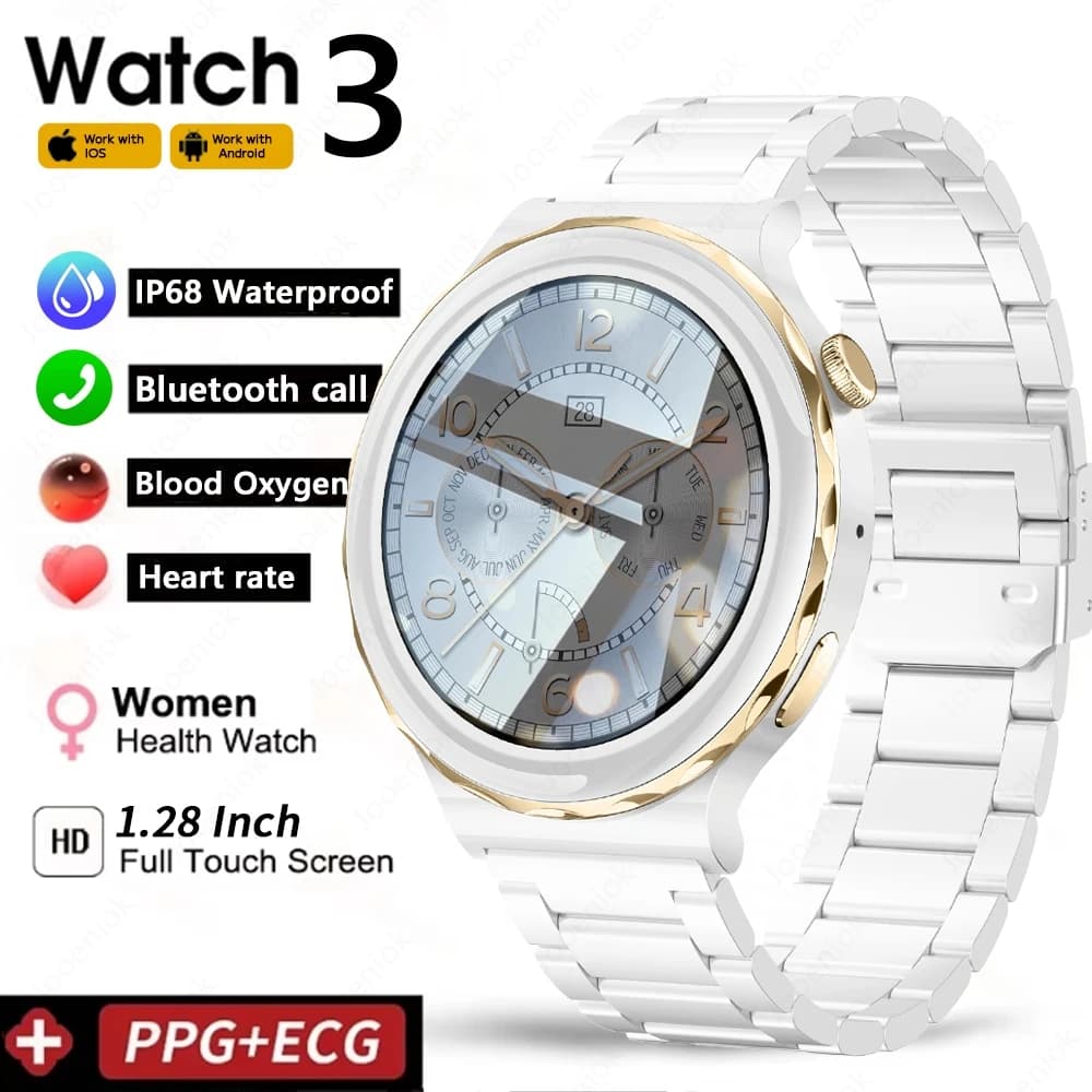 2025 New ECG + PPG Smart Watch Ladies Full Screen Touch Health Monitor Bluetooth Smartwatch Android IOS