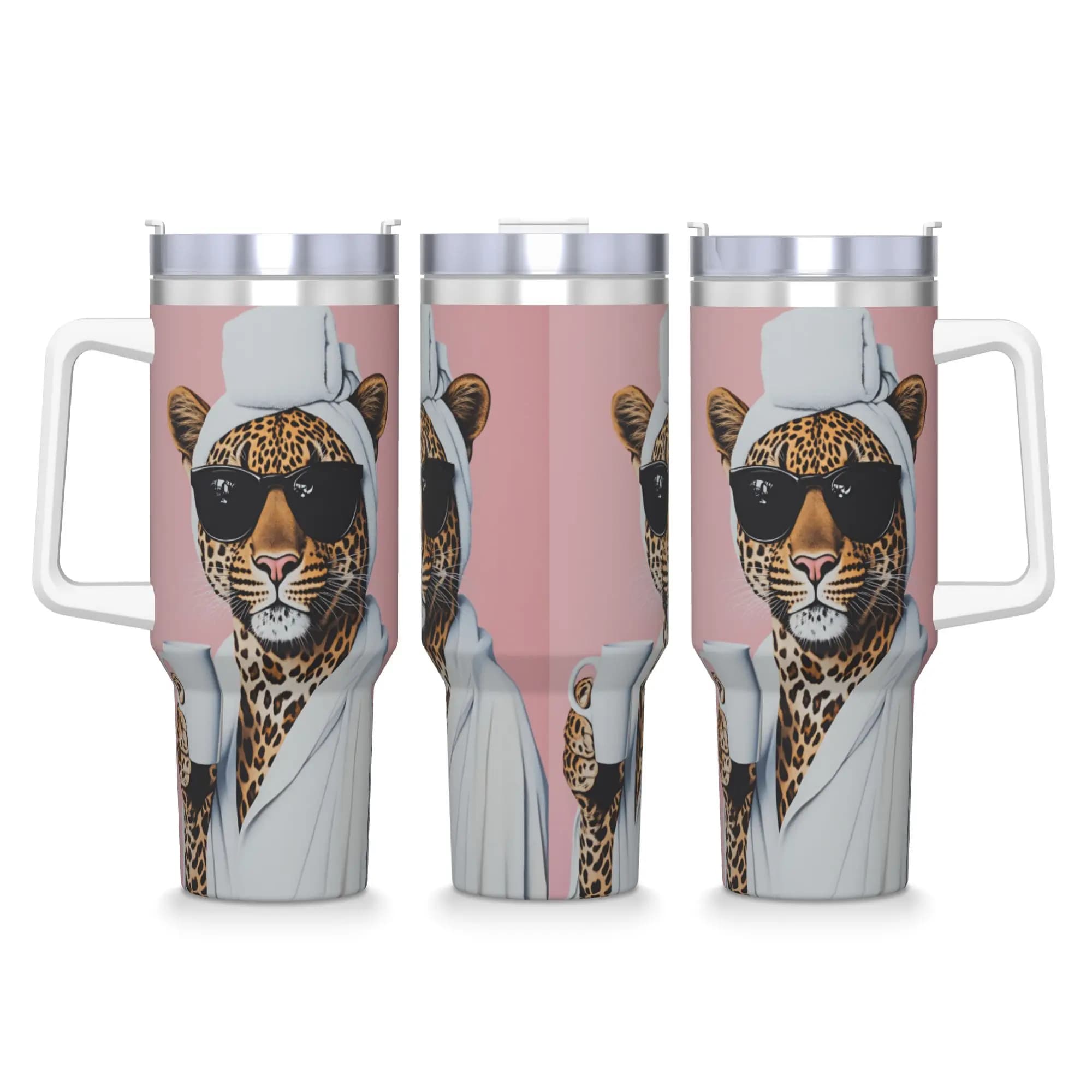 Tazza Termica in Acciaio Inox con Stampa Leopardo e Carte, Mantiene Caldo e Freddo, Tazza da Auto, Bottiglia d'Acqua Personalizzabile per Viaggi