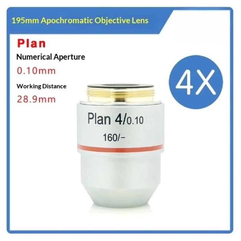 Obiettivo Finito 195 Plan Acromatico 4X 10X 20X 40X 60X 100X per Microscopio Biologico Professionale, Vetro Copri-objettivo Standard 0.17mm