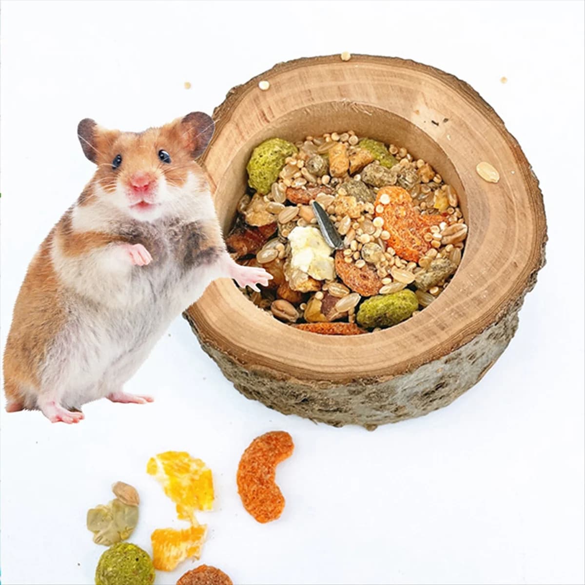 ABIY Pet Criceto Ciotola di Cibo in Legno Criceto Scoiattolo Ciotola di Cibo Log Rosi Giocattoli per Piccoli Animali Ciotole di Cibo