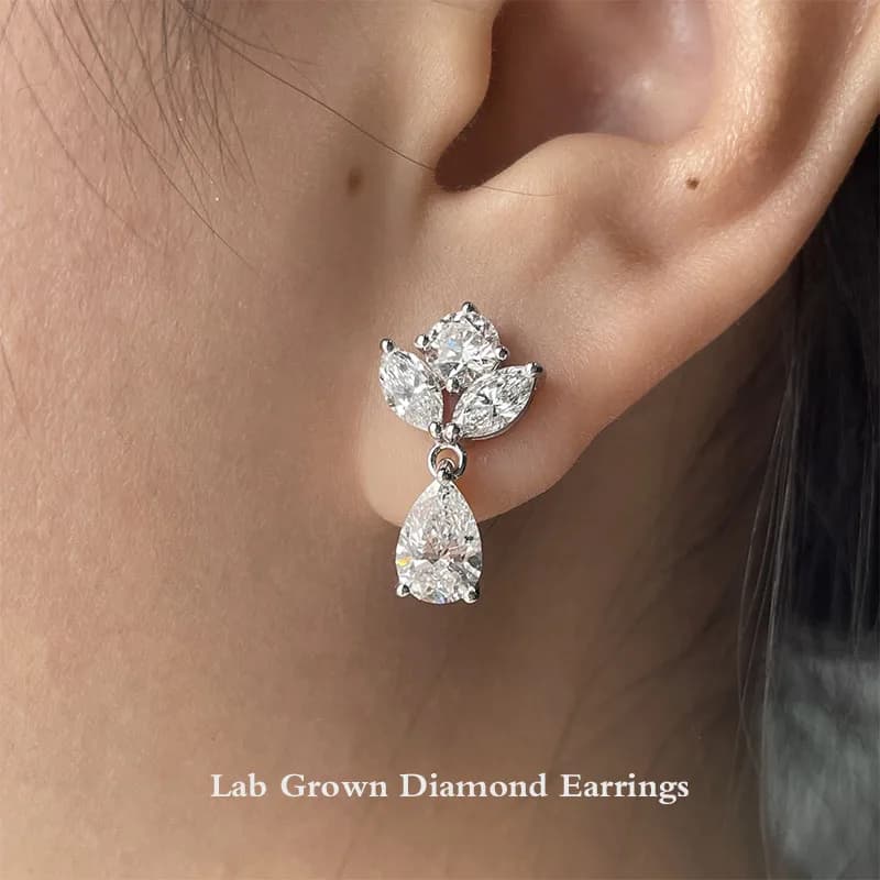 3CTW Pear Cut CVD HPHT Lab‑Grown Diamond Drop Dangle Earrings 1CT Each Stone IGI Certified DEF Color VS‑VVS Clarity Solid 14K White Gold Fine Wedding Birthday Jewelry Gift For Women