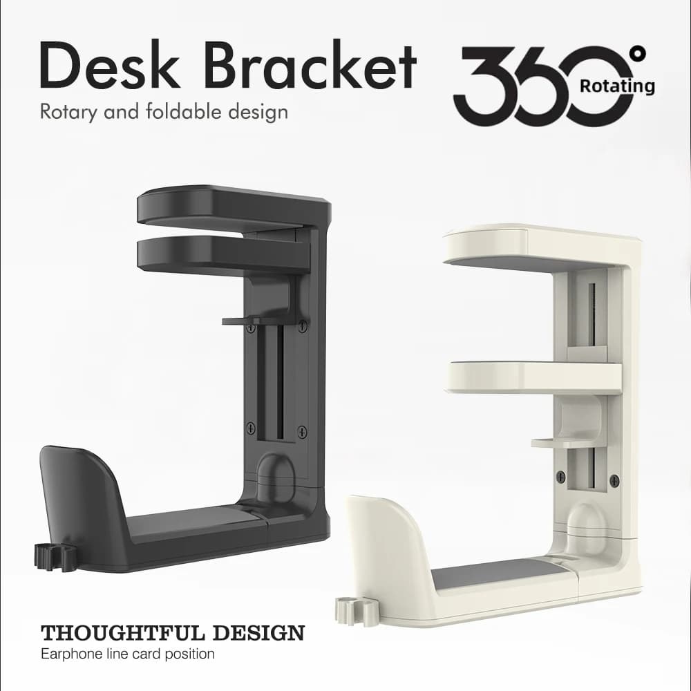 2 in 1 gaming headphone support for PC, adjustable, space saving, with rotation and desk clamp, earphone support.