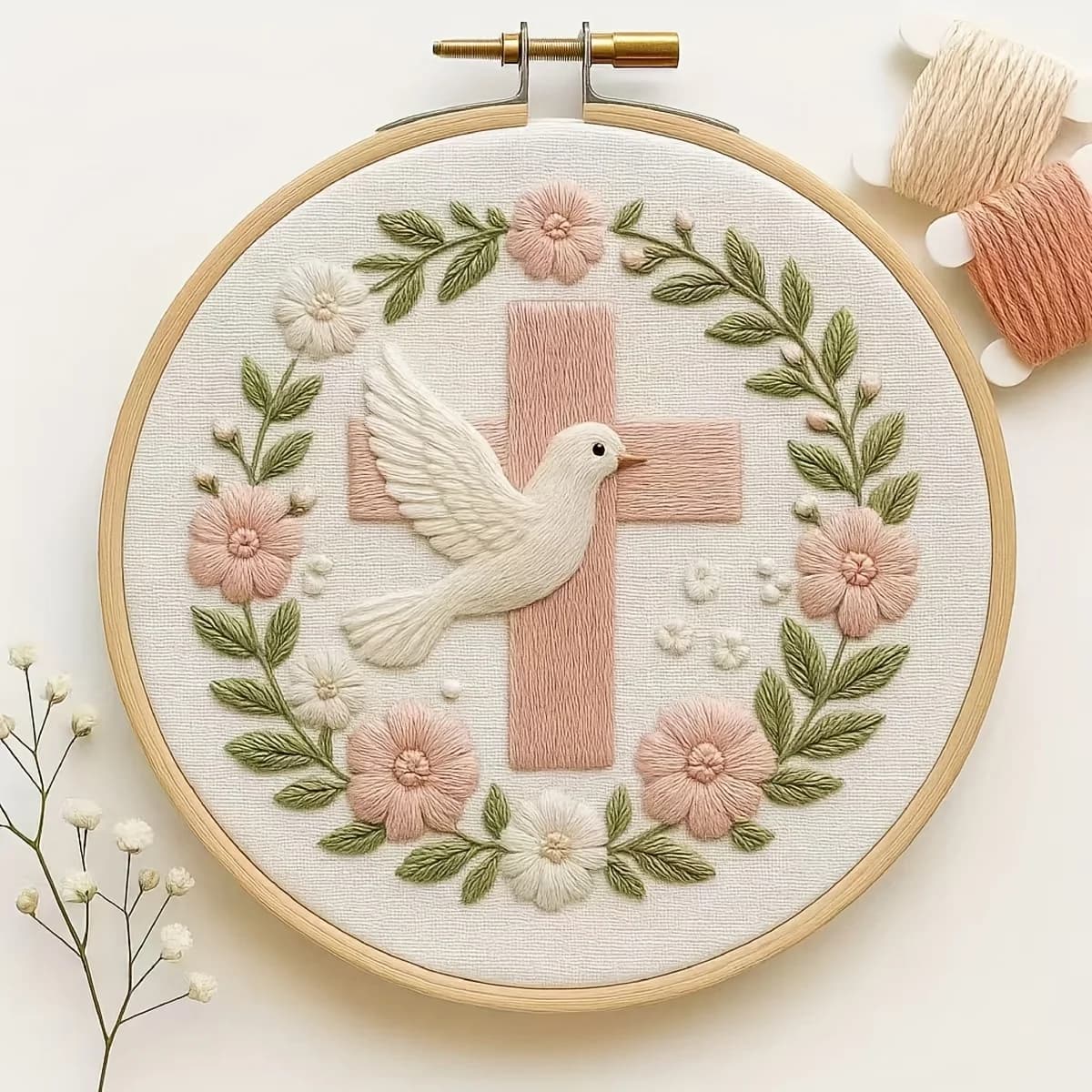 Un set completo di libri biblici e ricami di scene di chiesa invernale con colombe incrociate - Artigianato religioso fai-da-te a punto croce, incluso