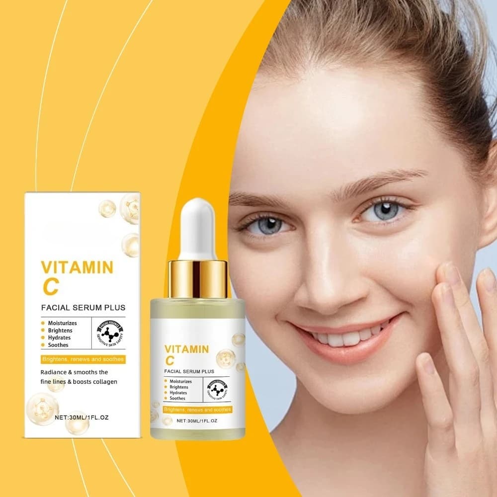 Siero alla Vitamina C per lo Sbiancamento del Viso, Rimuove Comedoni e Punti Neri, Siero Riparatore Facciale, Restringe i Pori, Idrata la Pelle