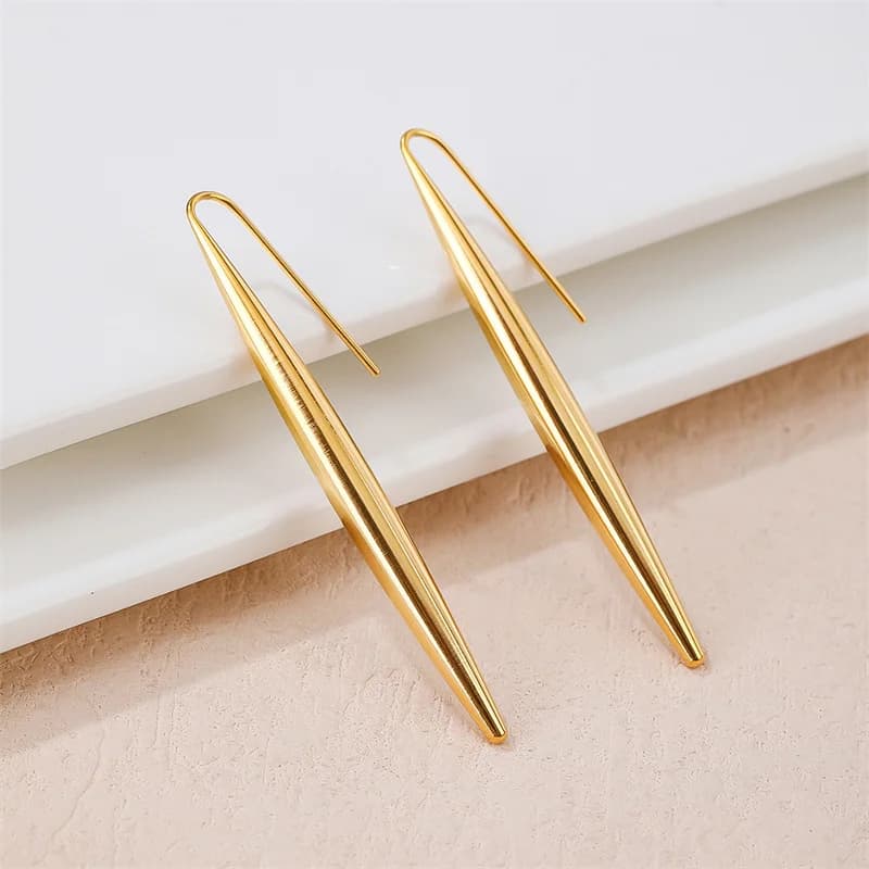 French Style Niche High-end Fashion Minimalist Pendant Stainless Steel Long Earrings for Women Gold Color OL Luxury Jewelry