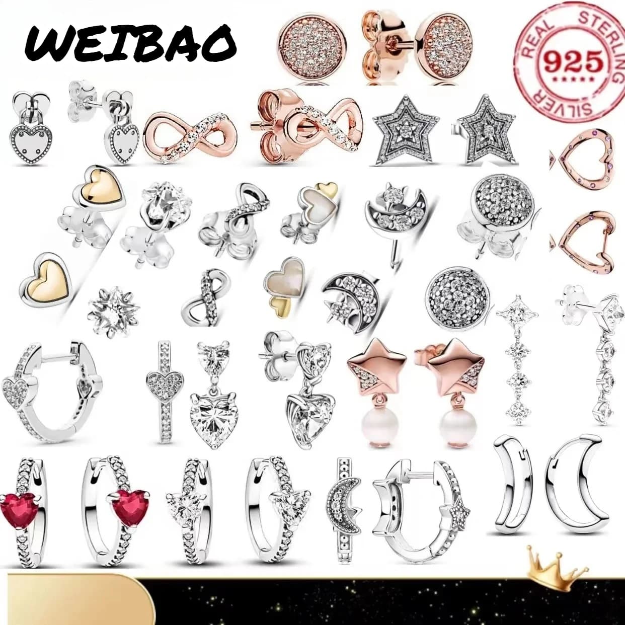 Classici orecchini a forma di stella, luna e fiocco di neve in argento puro 100% 925, ideali per le donne come un affascinante regalo di gioielleria per San Valentino