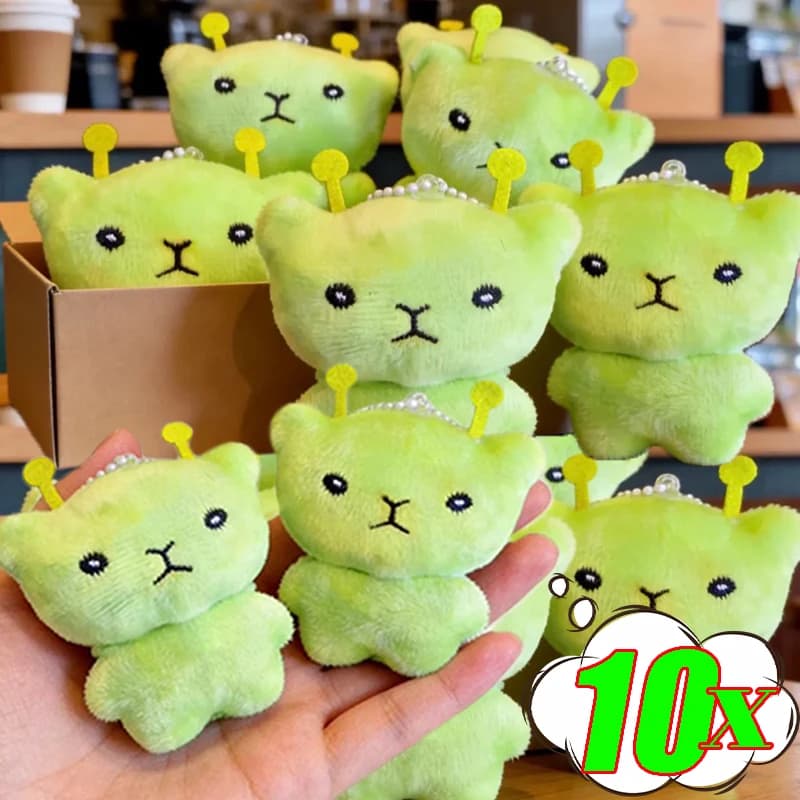 1/10 pz. Mini Ciondolo Peluche Gatto Alieno Verde Morbido, Portachiavi Portatile Super Morbido, Bambola Fatta a Mano Carina, Accessori per Borse, Regali