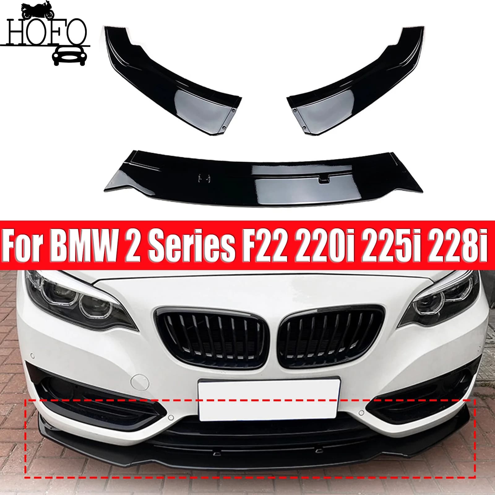 Front Bumper Lip Spoiler Splitter By Glossy Black Canards Diffuser Body Kit For BMW 2 Series F22 220i 225i 228i 2014-2019