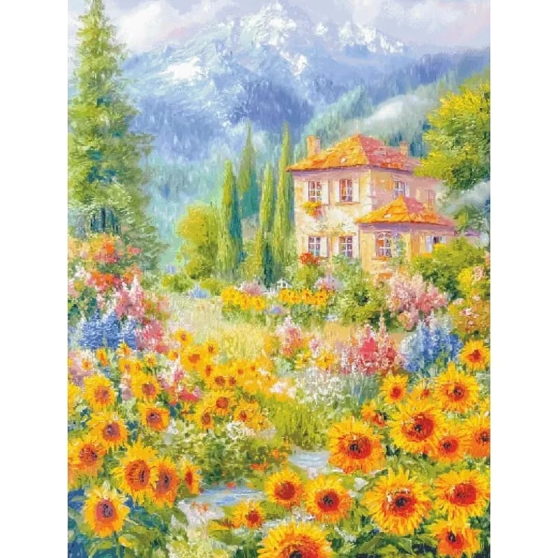 ZZ7788 Sunflower hut 14CT 16CT 18CT Printed On Canvas Cross Stitch DIY Set Needlework Embroidery 119 Colors
