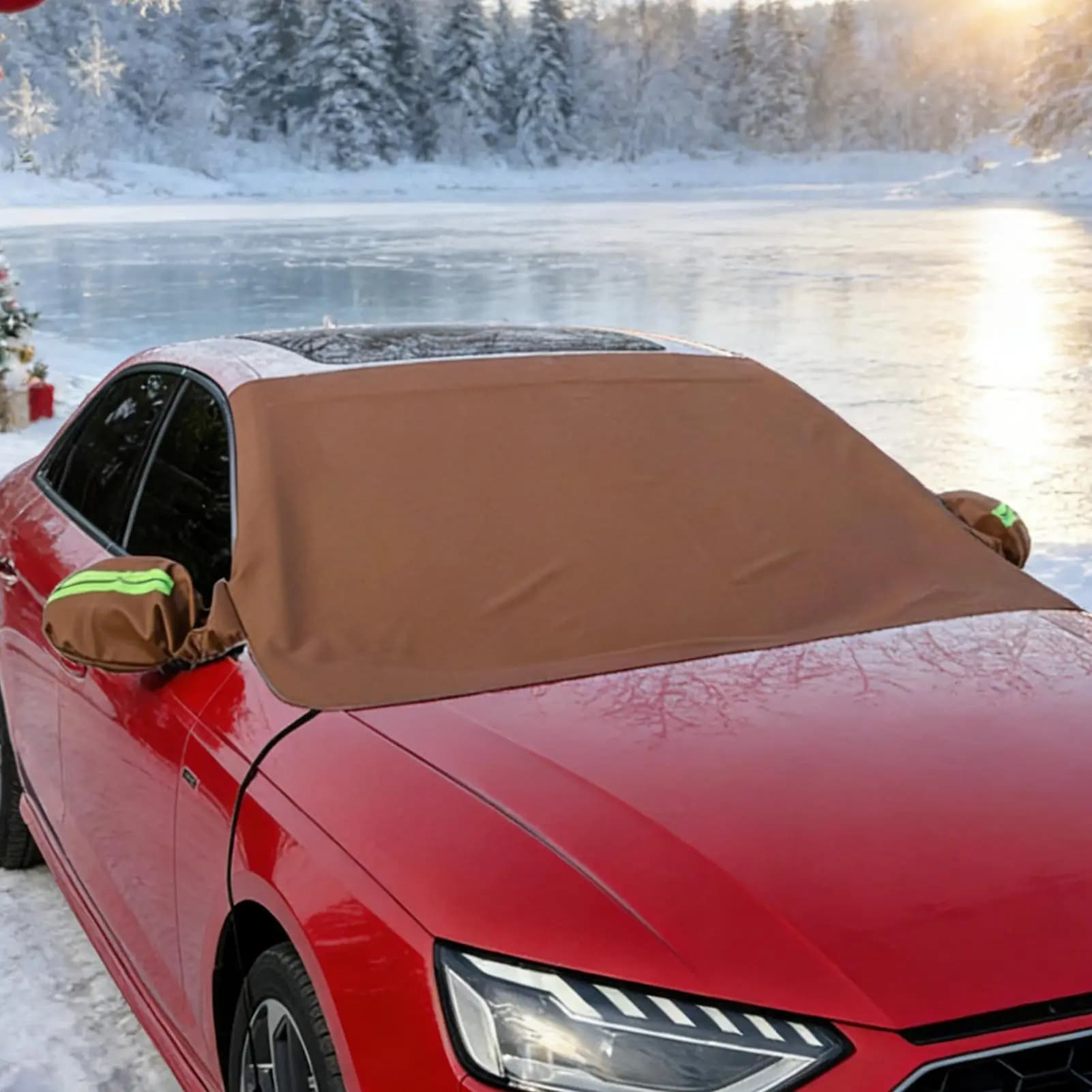 Copertura per parabrezza per ghiaccio e neve Pelle PU antipolvere antivento impermeabile Forniture per auto Parabrezza parasole per sedani invernali
