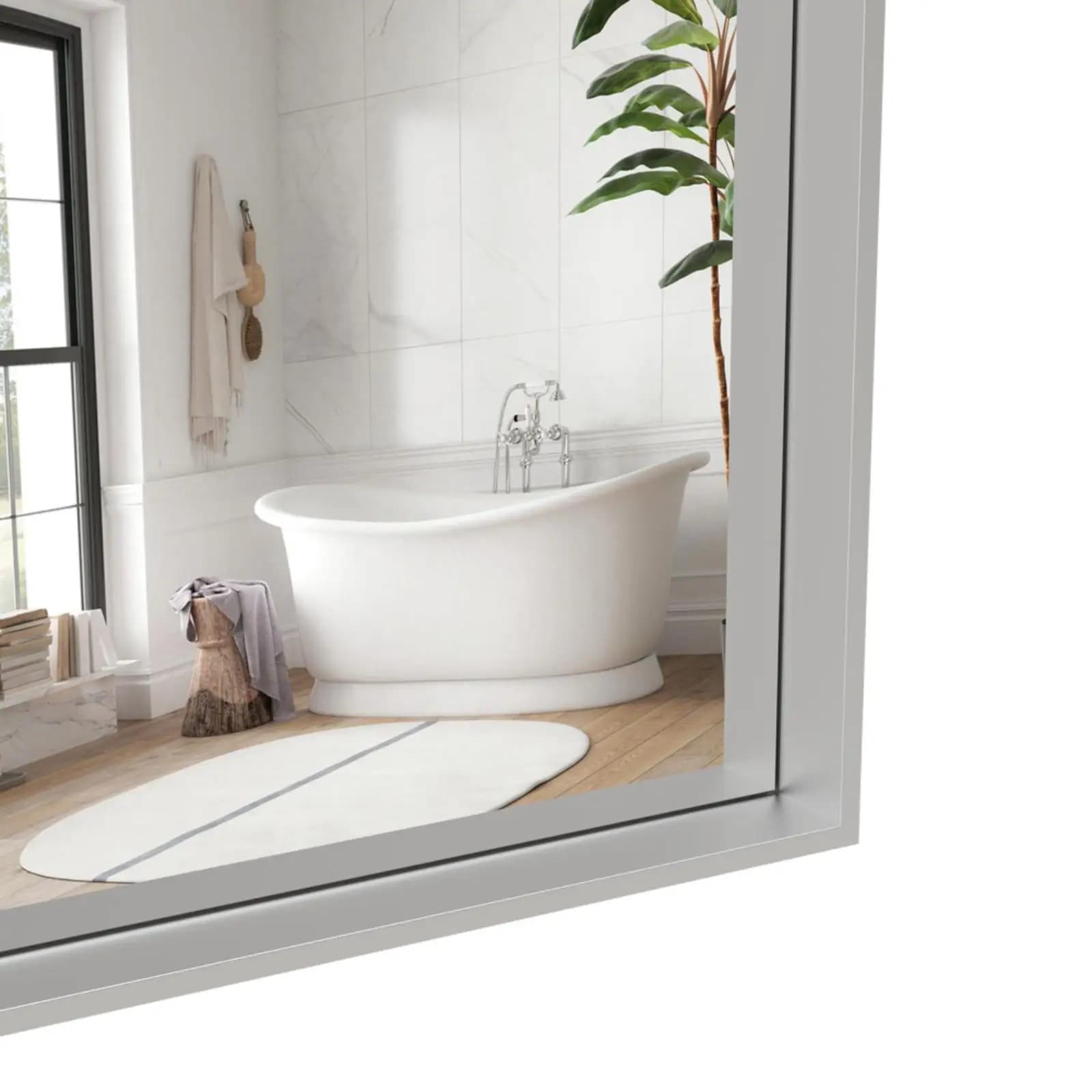 Grande Specchio Rettangolare da Bagno in Argento con Cornice in Lega di Alluminio, Specchio a Figura Intera Verticale e Orizzontale per Camera da Letto e Soggiorno