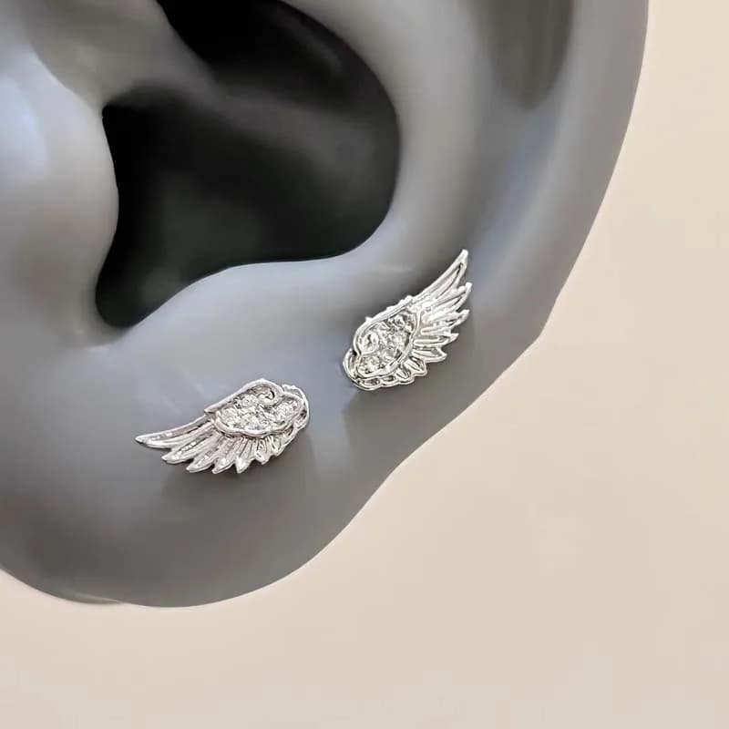Orecchini a perno con zirconi color argento a forma di ala, di lusso, con cristalli brillanti, geometrici, per donna, gioielli da orecchio a perno, regali