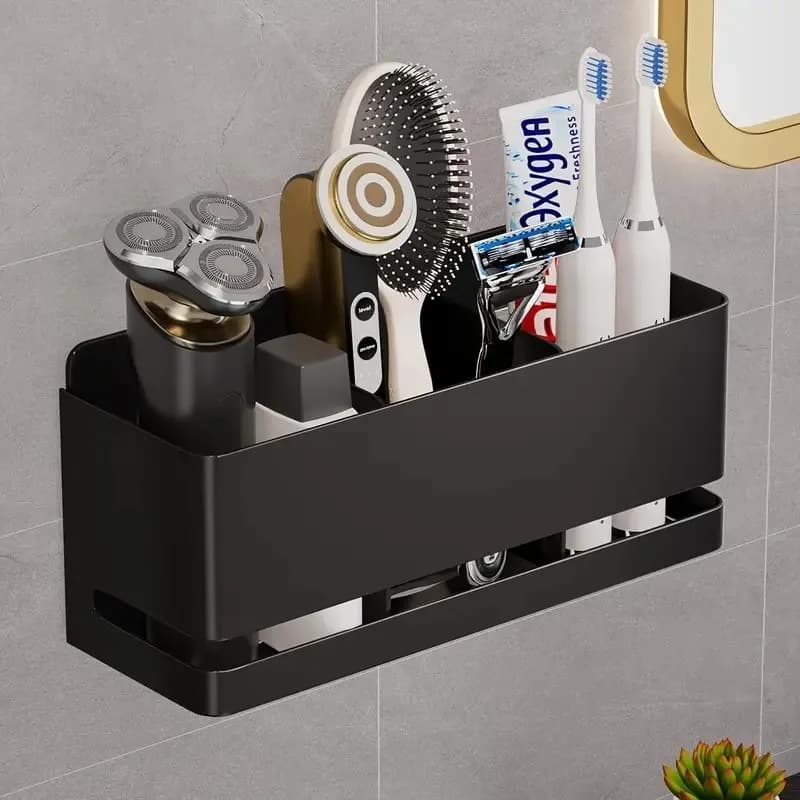 Organizzatore da Bagno a Parete Senza Foratura, Porta Spazzolino, Dentifricio, Rasoio, Pettine, Scaffale per Lavabo